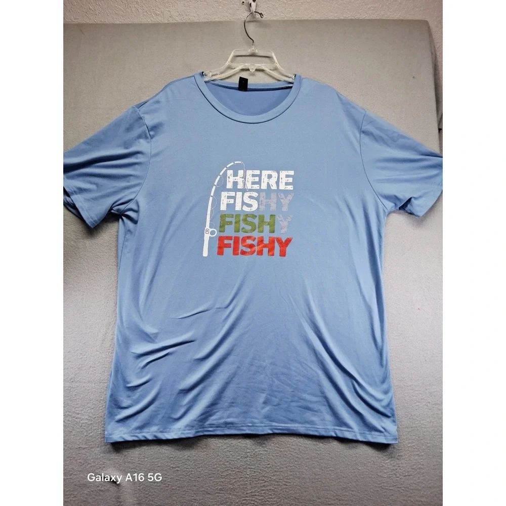 Manfinity Here Fishy Fishy Men's Tshirt Blue‎ Size XXL